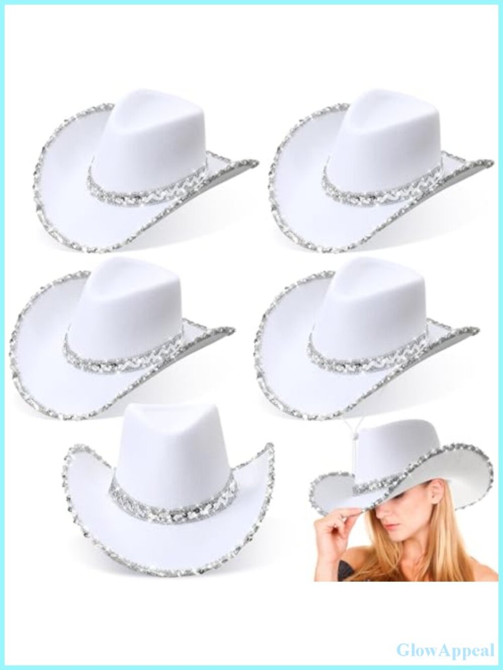 Western Cowboy Costume Hats with Rhinestone Tassel Bands Sequin Trim Set of 6